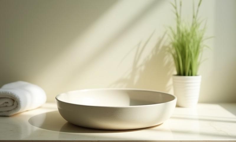 Elegant custom ceramic basin in a serene spa bathroom with soft lighting. Lush Kiln services.